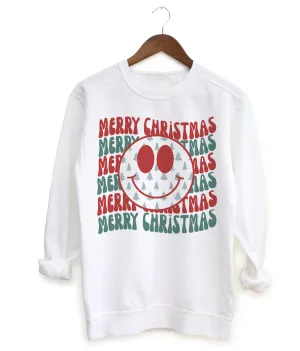 Mommy and Me Comfort Colors, Gildan, or Bella Merry Christmas Smiley Sweatshirt/ Christmas Sweatshirt/ Toddler, Youth, and Adult