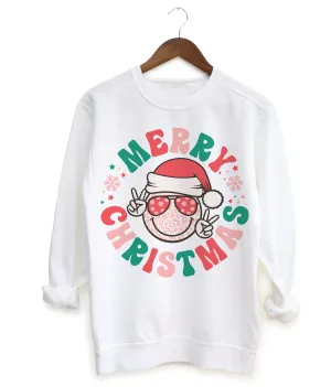 Mommy and Me Gildan or Bella Merry Christmas Smiley Sweatshirt/ Christmas Sweatshirt/ Toddler, Youth, and Adult
