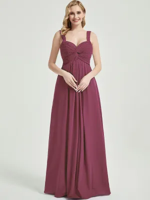 Mulberry Sweetheart Straps A-Line Floor Length Chiffon Bridesmaid Dress