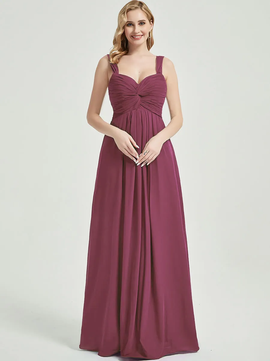 Mulberry Sweetheart Straps A-Line Floor Length Chiffon Bridesmaid Dress