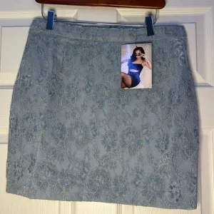 naked wardrobe the statement embroidered lace mini skirt dusty light blue large