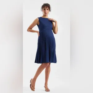 New Ripe NAVY BLUE PLEATED ALINE DRESSKnife Pleat Dress Blueprint Size Small