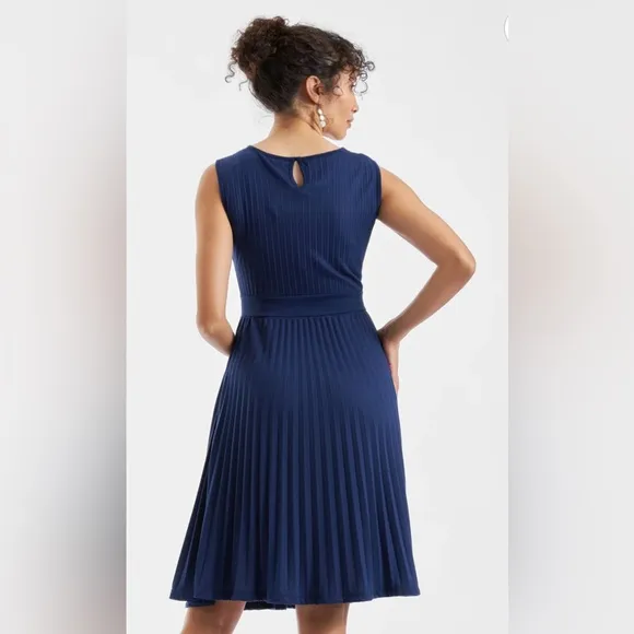 New Ripe NAVY BLUE PLEATED ALINE DRESSKnife Pleat Dress Blueprint Size Small