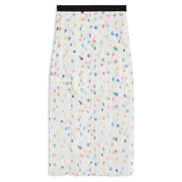 NEW TOPSHOP pleated polka dot skirt in white