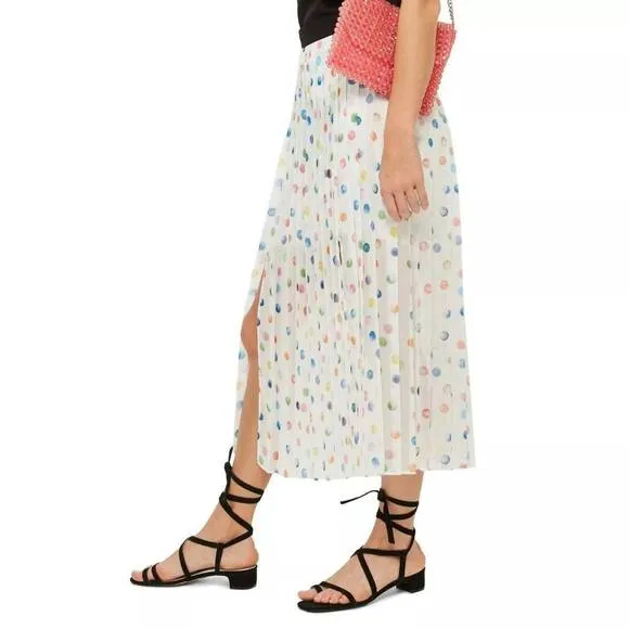 NEW TOPSHOP pleated polka dot skirt in white