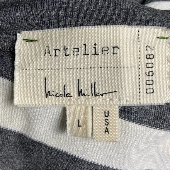 Nicole Miller Artelier Gray White Striped Ruched Bodycon Dress Size Large