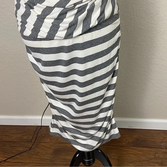 Nicole Miller Artelier Gray White Striped Ruched Bodycon Dress Size Large