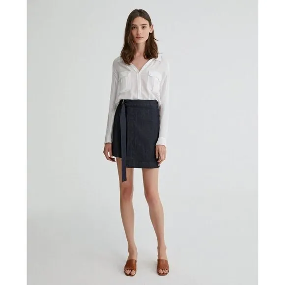 NWT AG adriano goldschmied Ahlaia Wrap Mini Denim Skirt Venerate size large