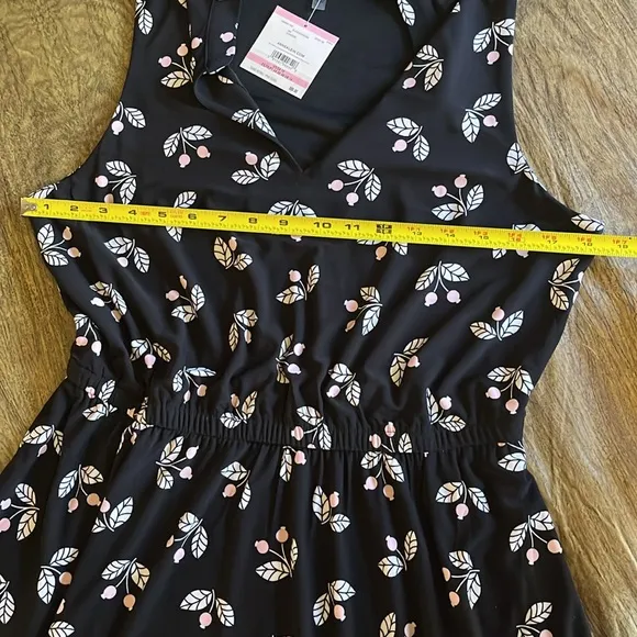 NWT Anne Klein Black White Floral Sleeveless Midi Dress Sundress Pocket Size 10