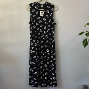 NWT Anne Klein Black White Floral Sleeveless Midi Dress Sundress Pocket Size 10