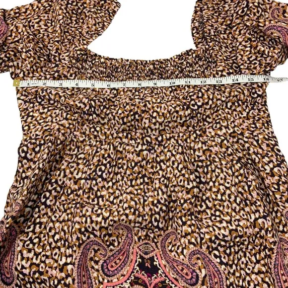 NWT Anthropologie MAEVE Milou‎ Smocked Dress Paisley Leopard Print XSmall