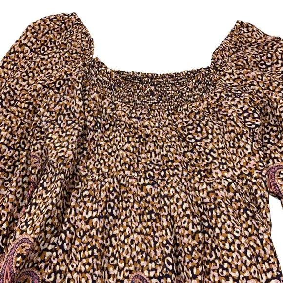 NWT Anthropologie MAEVE Milou‎ Smocked Dress Paisley Leopard Print XSmall