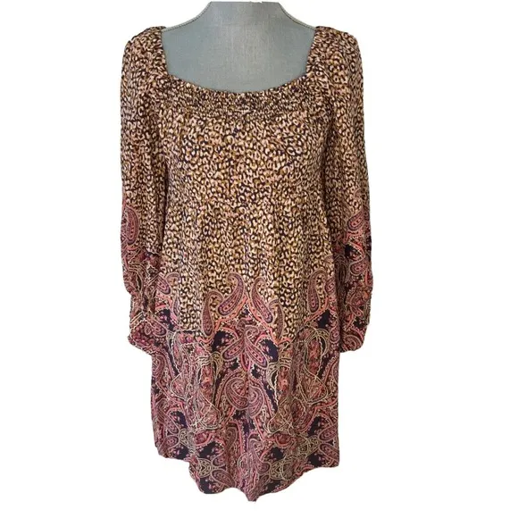 NWT Anthropologie MAEVE Milou‎ Smocked Dress Paisley Leopard Print XSmall