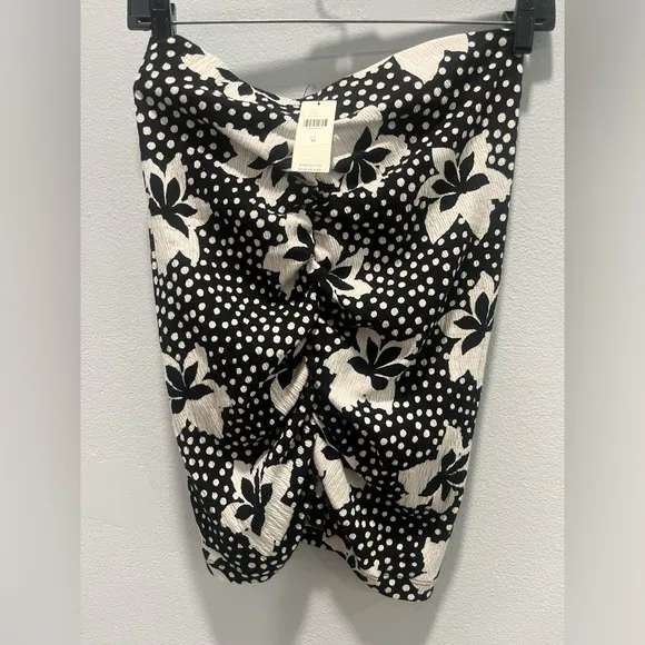 NWT Anthropologie Porridge Black White Floral Print Ruched Mini Skirt