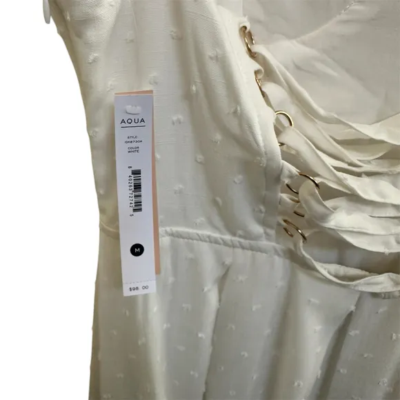 NWT! Aqua for Bloomingdales Corset White Polka Dot Textured Mini Dress - Size M