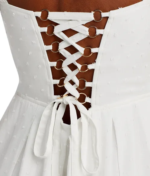 NWT! Aqua for Bloomingdales Corset White Polka Dot Textured Mini Dress - Size M