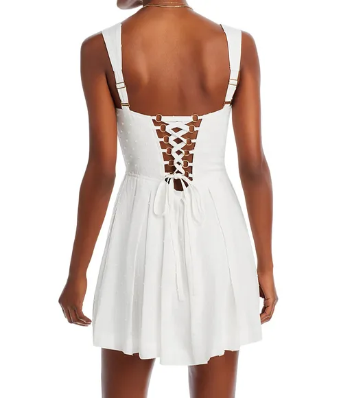 NWT! Aqua for Bloomingdales Corset White Polka Dot Textured Mini Dress - Size M