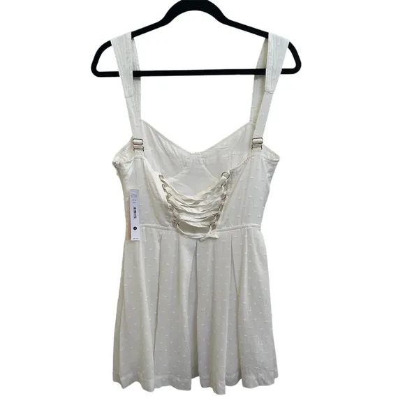 NWT! Aqua for Bloomingdales Corset White Polka Dot Textured Mini Dress - Size M