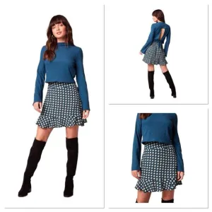 NWT Band of the Free Colette Teal Diamond Mosiac mini Skirt Sz L