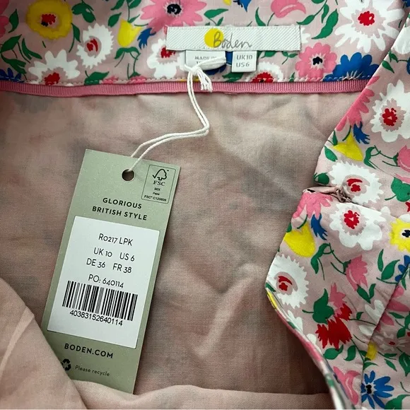 NWT, Boden Floral Poplin Tiered Mini Skirt, Sz 6