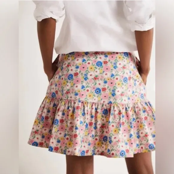 NWT, Boden Floral Poplin Tiered Mini Skirt, Sz 6