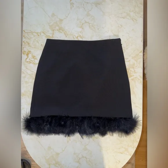 NWT Express Black Fur Trim Mini Skirt
