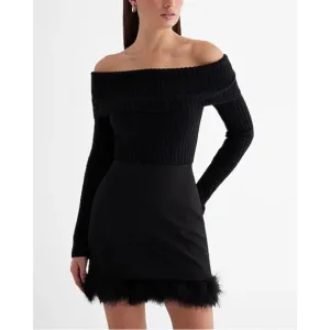 NWT Express Black Fur Trim Mini Skirt