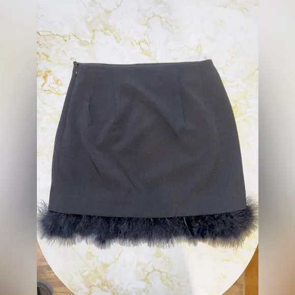 NWT Express Black Fur Trim Mini Skirt