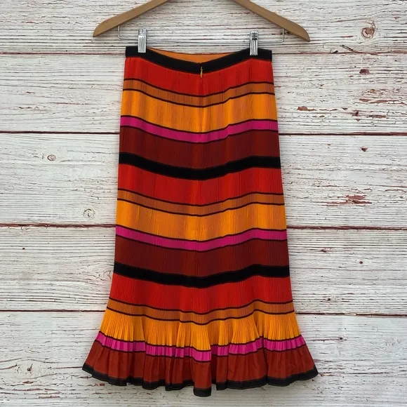 NWT J Crew Pleated Striped Ruffle Midi Skirt Sz 00P