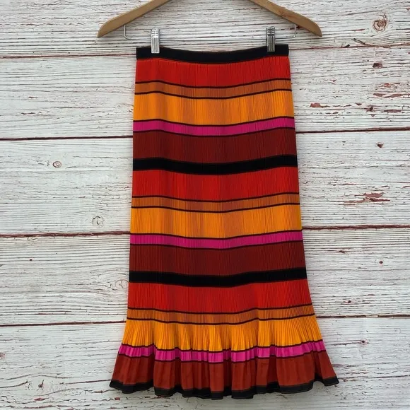 NWT J Crew Pleated Striped Ruffle Midi Skirt Sz 00P