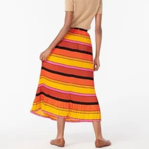 NWT J Crew Pleated Striped Ruffle Midi Skirt Sz 00P