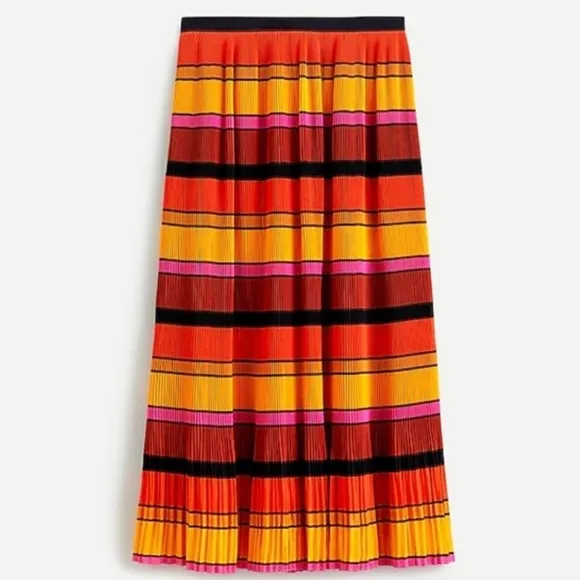 NWT J Crew Pleated Striped Ruffle Midi Skirt Sz 00P