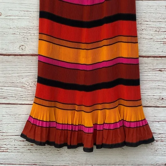 NWT J Crew Pleated Striped Ruffle Midi Skirt Sz 00P