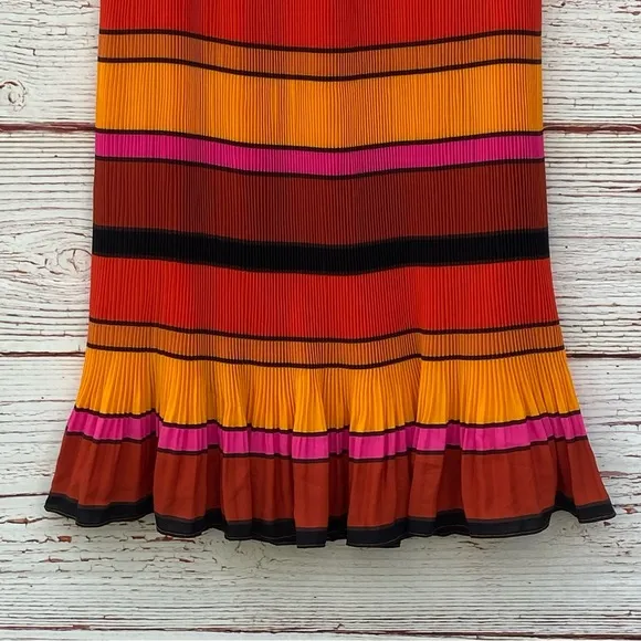 NWT J Crew Pleated Striped Ruffle Midi Skirt Sz 00P