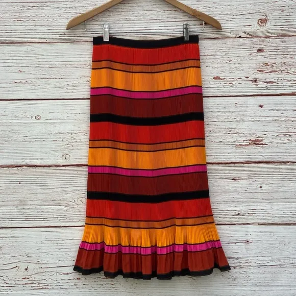 NWT J Crew Pleated Striped Ruffle Midi Skirt Sz 00P
