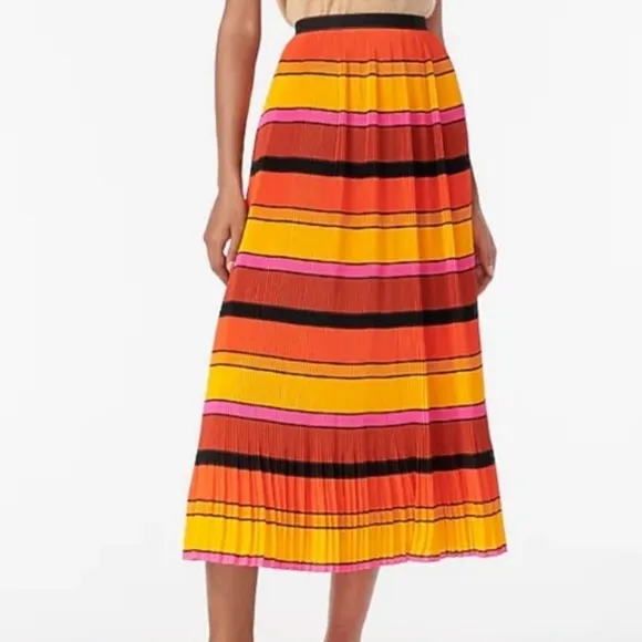 NWT J Crew Pleated Striped Ruffle Midi Skirt Sz 00P