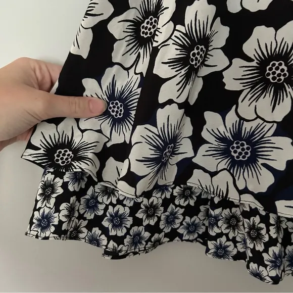 NWT Kade Spade Hollyhock Double Layer Silk Blend Black Floral Print Mini Skirt