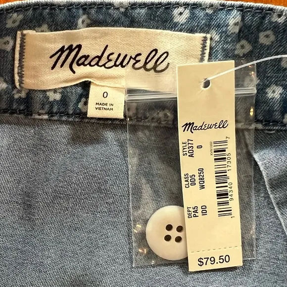 NWT- Madewell Blue and White Shirred Wrap Mini Skirt in Indigo Daisies - Size: 0