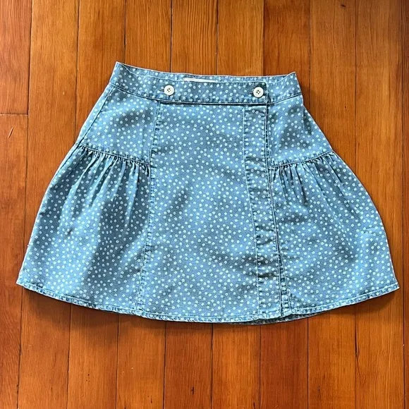 NWT- Madewell Blue and White Shirred Wrap Mini Skirt in Indigo Daisies - Size: 0
