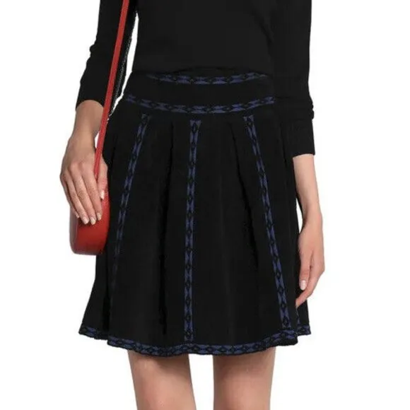 NWT Maje Jerome Skirt Heavy Knit High Waist Jacquard Pleated Mini Sz 3 M