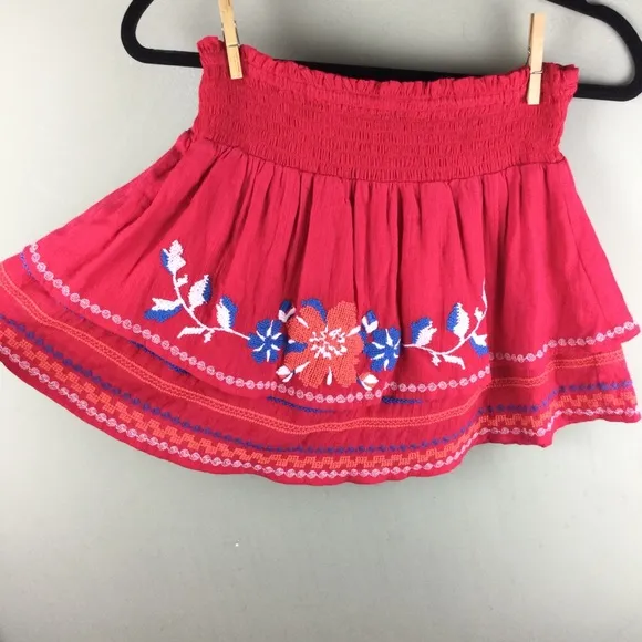NWT Parker Beach Miami Embroidered Floral Tiered Smocked Pink Mini Skirt Size XS