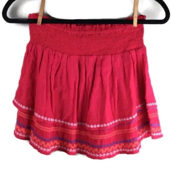 NWT Parker Beach Miami Embroidered Floral Tiered Smocked Pink Mini Skirt Size XS