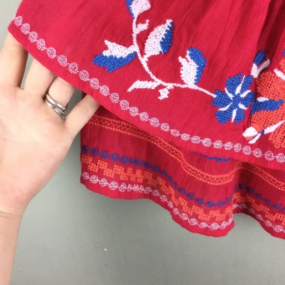 NWT Parker Beach Miami Embroidered Floral Tiered Smocked Pink Mini Skirt Size XS