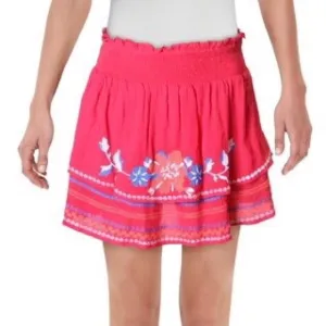 NWT Parker Beach Miami Embroidered Floral Tiered Smocked Pink Mini Skirt Size XS