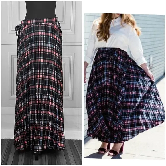 NWT Plaid pleated maxi skirt