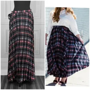 NWT Plaid pleated maxi skirt