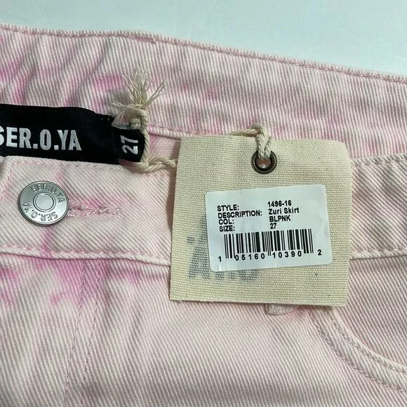 NWT SER.O.YA Zuri Low Rise Denim Mini Skirt in Bleach Pink Size 27 Style 1496-16