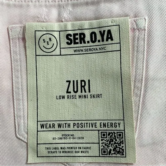 NWT SER.O.YA Zuri Low Rise Denim Mini Skirt in Bleach Pink Size 27 Style 1496-16