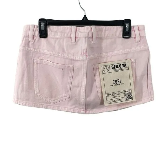 NWT SER.O.YA Zuri Low Rise Denim Mini Skirt in Bleach Pink Size 27 Style 1496-16