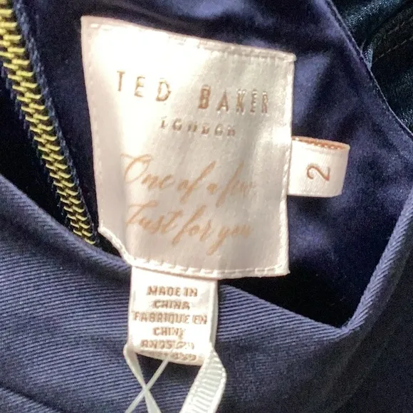 NWT Ted Baker Navy Butterfly Dress Pleated Skirt Size 2